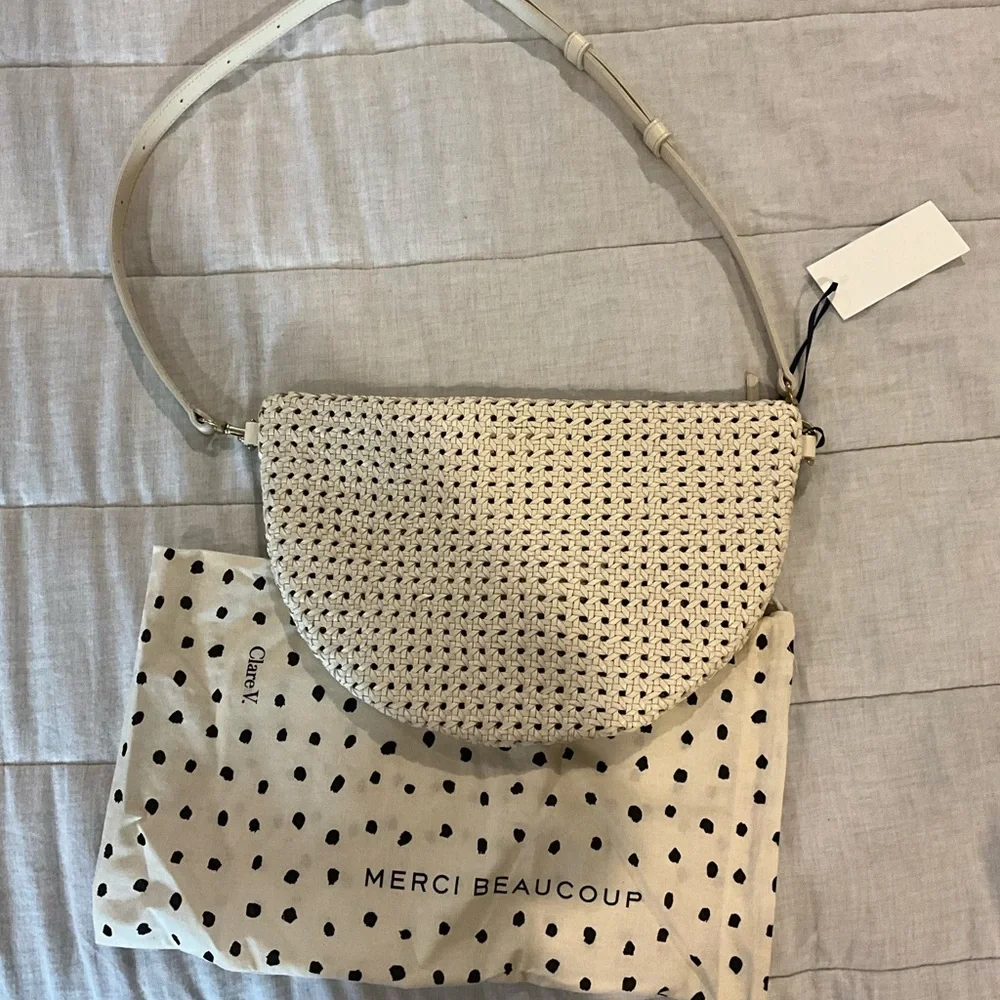 Clare V Cream Woven Crossbody Belt Bag with Zip Pocket - Picture 3 of 4